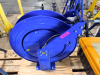 COXREELS SPRING-RETRACTABLE HOSE REEL, WALL/FLOOR MOUNT, STEEL CONSTRUCTION WITH BLUE FINISH. INCLUDES HIGH-PRESSURE HOSE (MARKED 3000 PSI) AND SWIVEL INLET. - 2