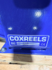 COXREELS SPRING-RETRACTABLE HOSE REEL, WALL/FLOOR MOUNT, STEEL CONSTRUCTION WITH BLUE FINISH. INCLUDES HIGH-PRESSURE HOSE (MARKED 3000 PSI) AND SWIVEL INLET. - 3