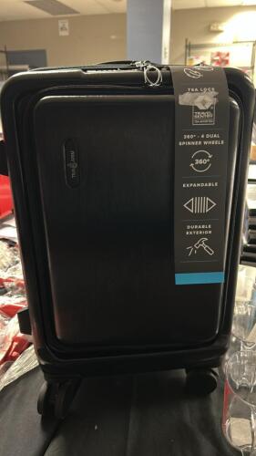 (1) NEW BLACK CARRY ON LUGGAGE BAG WITH COSMETIC BAG