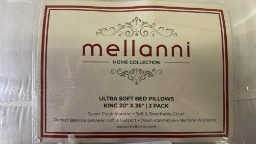 (2) MELLANNI HOME COLLECTION ULTRA SOFT BED PILLOW KING 20 X 36