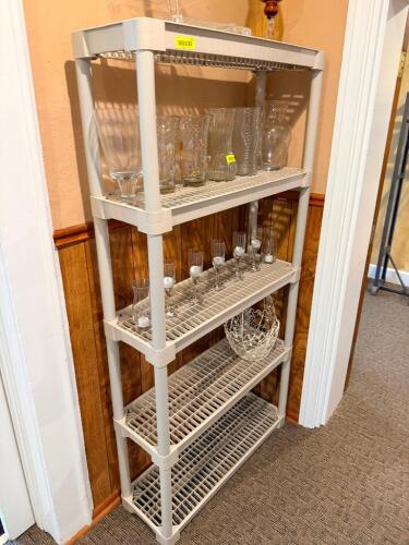 (2) 48" FIVE TIER PLASTIC SHELVES.