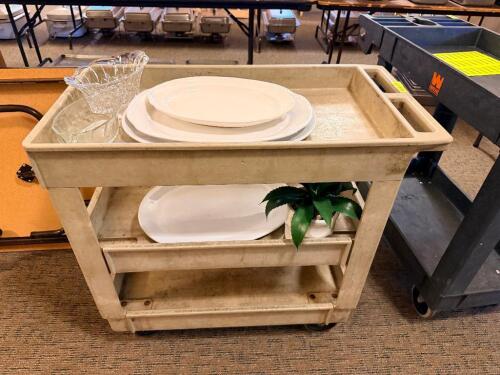 TAN PLASTIC TWO TIER UTILITY CART