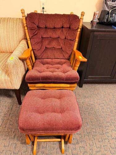 WOODEN ROCKING CHAIR W/ OTTOMAN.