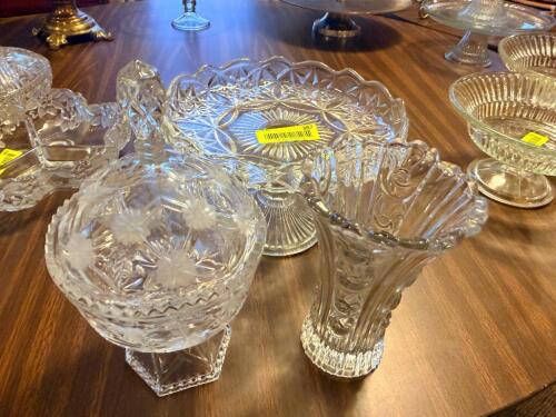 (3) ASSORTED CRYSTAL AND GLASS BOWLS, JARS, AND PLATTERS.