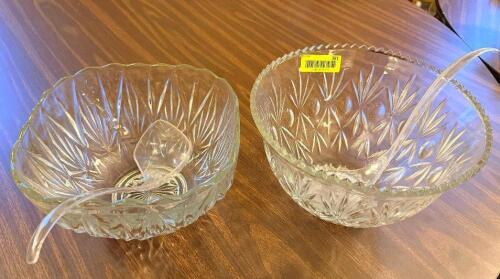 (2) SMALLER GLASS PUNCH BOWL W/ LADLE
