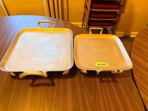 (2) PIECE METAL SERVING TRAY W/ HANDLES
