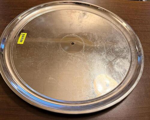 24" ROUND STAINLESS SERVING PLATTER.