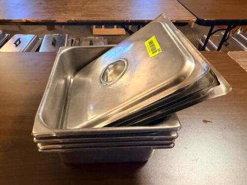 (4) HALF SIZE STAINLESS INSERTS W/ LIDS