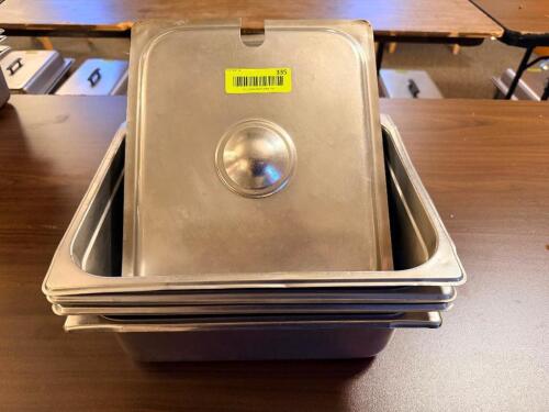 (4) HALF SIZE STAINLESS INSERTS W/ LIDS