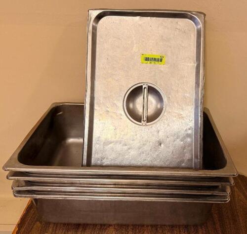 (4) FULL SIZE STAINLESS INSERTS W/ LIDS