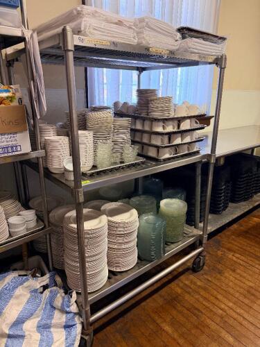 48" X 24" THREE TIER STAINLESS SHELF ON CASTERS.