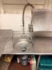RIGHT SIDE 109" X 30" L SHAPED STAINLESS SOIL TABLE W/ SPRAY SINK AND RISER SHELF. - 2