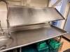 RIGHT SIDE 109" X 30" L SHAPED STAINLESS SOIL TABLE W/ SPRAY SINK AND RISER SHELF. - 4