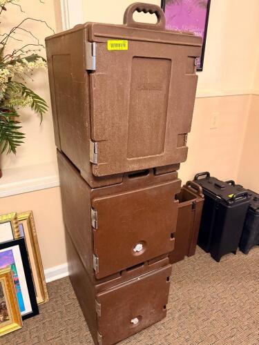 (2) CAMBRO STACKING CATERING BOXES. ( BROWN )