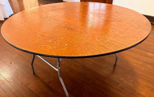 (2) 60" ROUND WOODEN BANQUET TABLE W/ FOLDING LEGS