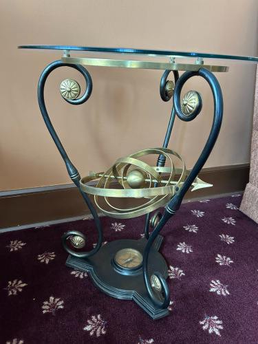 ARMILLARY SPHERE ACCENT TABEL WITH GLASS TOP