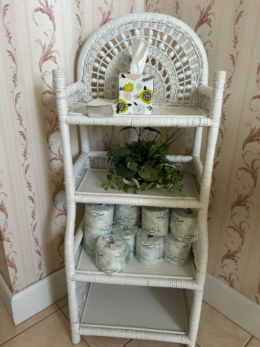 (1) WHITE WICKER STORAGE SHELF