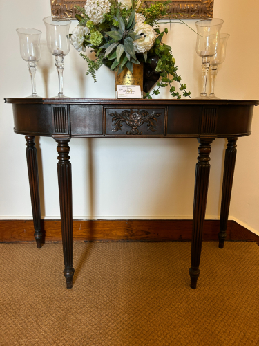 MAHOGANY HALF MOON CONSOLE TABLE