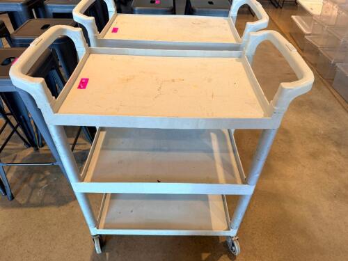 TWO TIER TAN PLASTIC UTILITY CART.