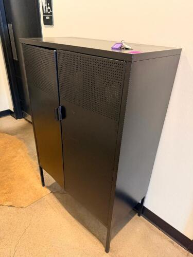 36" METAL HALF SIZE STORAGE CABINET W/ CONTENTS.