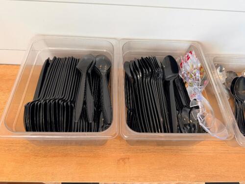 (3) CONTAINERS OF PLASTIC DISPOSABLE SERVING SPOONS.