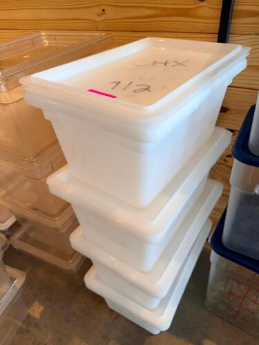 (4) FULL SIZE PLASTIC CONTAINERS W/ LIDS