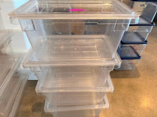 (4) FULL SIZE PLASTIC CONTAINERS W/ LIDS
