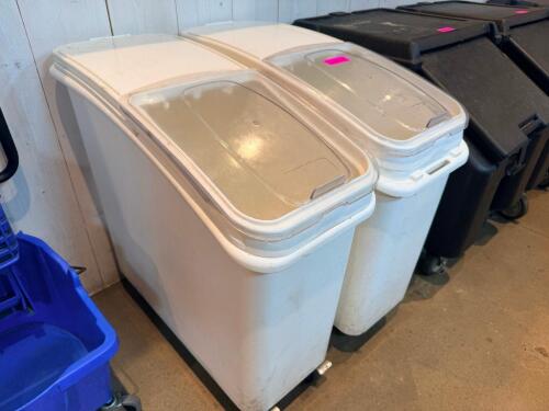 (2) 15 GALLON PLASTIC INGREDIENTS BINS (ON CASTERS )