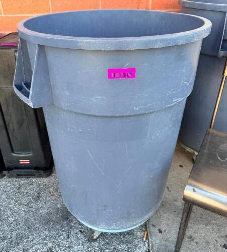 (2) 44 GALLON RUBBERMAID BRUTE TRASH CANS W/ DOLLY