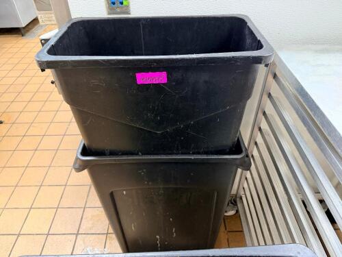 (2) 20 GALLON BLACK BAR SIDE TRASH CANS.
