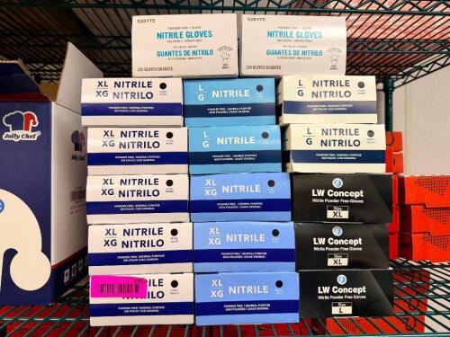 (17) BOXES OF NITRILE GLOVES - ASSORTED SIZES.