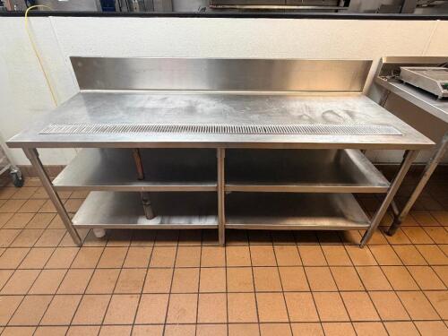 78" X 30" STAINLESS BEVERAGE STATION TABLE W/ CENTER DRAIN
