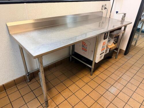8' X 30" STAINLESS TABLE W/ 4" BACK SPLASH W/ MOUNTED CAN OPENERS