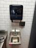 WALL MOUNT STAINLESS STEEL HAND SINK WITH INTEGRATED SIDE SPLASH GUARDS, GOOSENECK FAUCET, AND DUAL CONTROL HANDLES. - 5
