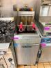 VULCAN SINGLE TANK GAS DEEP FRYER WITH STAINLESS STEEL BODY, FRONT ACCESS DOOR, AND (2) WIRE FRY BASKETS WITH RED HANDLES. UNIT FEATURES MANUAL CONTROLS AND INTERNAL GAS COMPONENTS. - 2