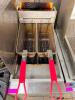 VULCAN SINGLE TANK GAS DEEP FRYER WITH STAINLESS STEEL BODY, FRONT ACCESS DOOR, AND (2) WIRE FRY BASKETS WITH RED HANDLES. UNIT FEATURES MANUAL CONTROLS AND INTERNAL GAS COMPONENTS. - 3