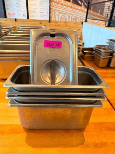 (4) 1/3 SIZE STAINLESS INSERTS W/ LIDS