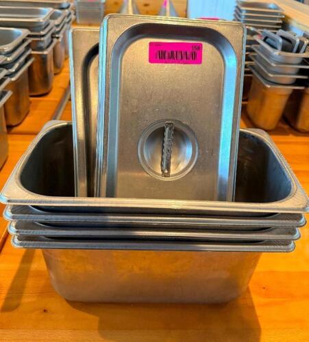 (4) 1/3 SIZE STAINLESS INSERTS W/ LIDS