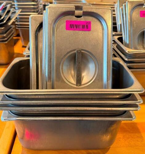 (4) 1/3 SIZE STAINLESS INSERTS W/ LIDS