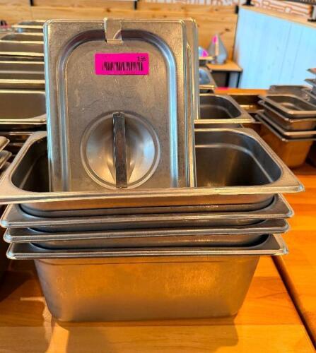 (4) 1/3 SIZE STAINLESS INSERTS W/ LIDS