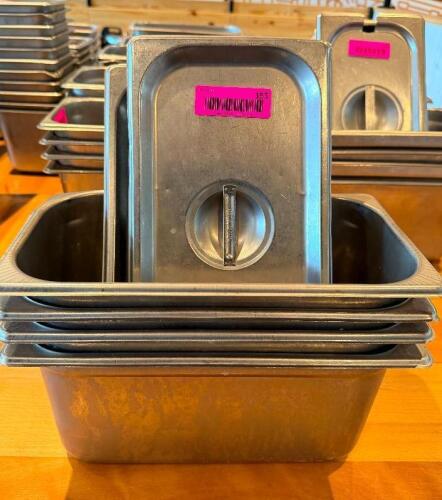 (4) 1/3 SIZE STAINLESS INSERTS W/ LIDS