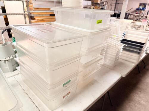 (7) FULL SIZE PLASTIC INSERTS W/ LIDS 6" DEEP