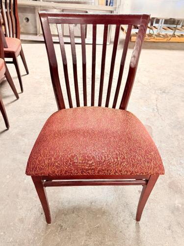 (8) BAR BACK HARDWOOD CHAIRS W/ UPHOLSTERED SEATS.