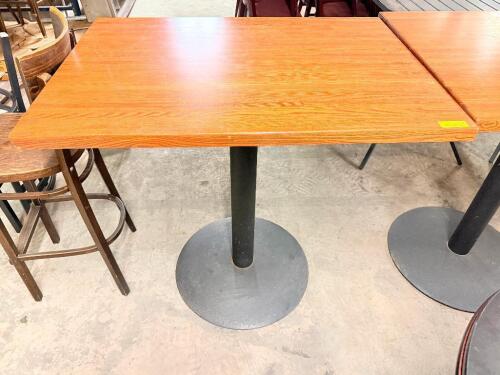 42" X 30" HARDWOOD PUB TABLE W/ BASE.