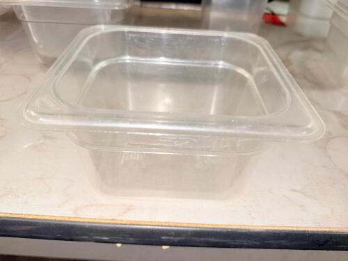 (6) 1/6 SIZE PLASTIC INSERTS 4" DEEP