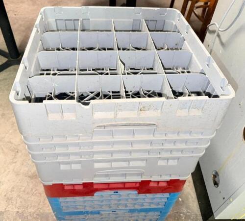 (4) ASSORTED GLASS RACKS.