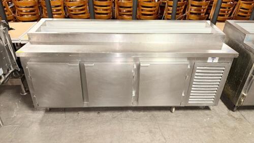KAIRAK THREE DOOR OPEN TOP REFRIGERATED PIZZA PREP TABLE.