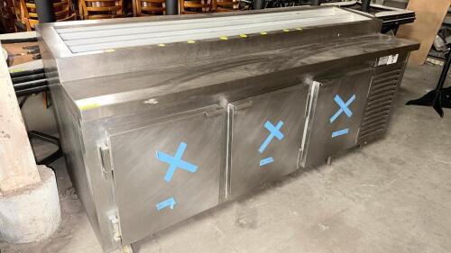 KAIRAK THREE DOOR OPEN TOP REFRIGERATED PIZZA PREP TABLE.
