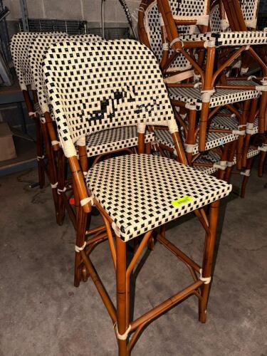 (3) WICKER BAR STOOLS W/ WOODEN FRAMES.