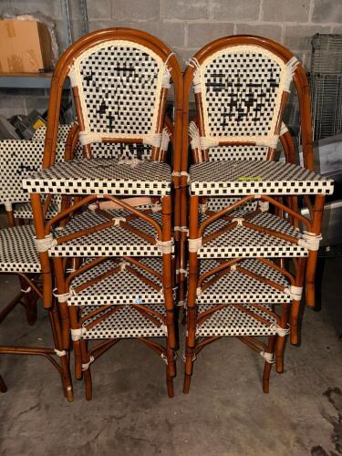 (8) WICKER CHAIRS W/ WOODEN FRAMES.